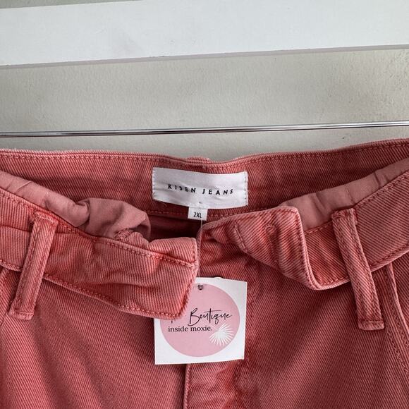 New RISEN pink Super Wide Leg Jeans 2XL Folded Waist 6-6990 - Picture 3 of 6